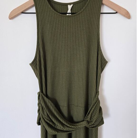 Anthropologie Olive Green Ribbed Knit Midi Dress Sz S Asym Hem Boho Chic - Picture 5 of 5